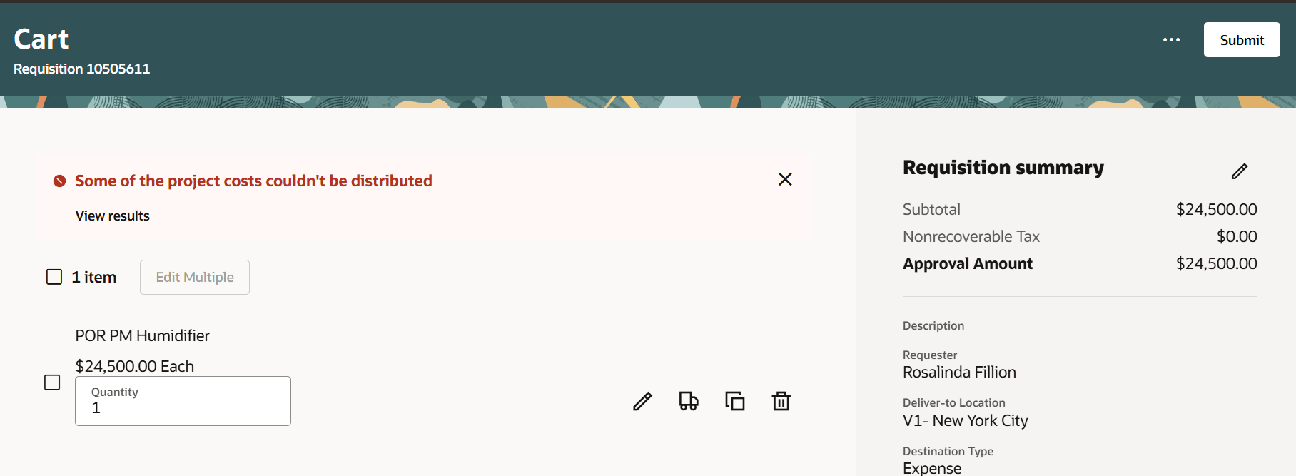 「プロジェクト・コストの配分」処理の実行後に結果を表示
