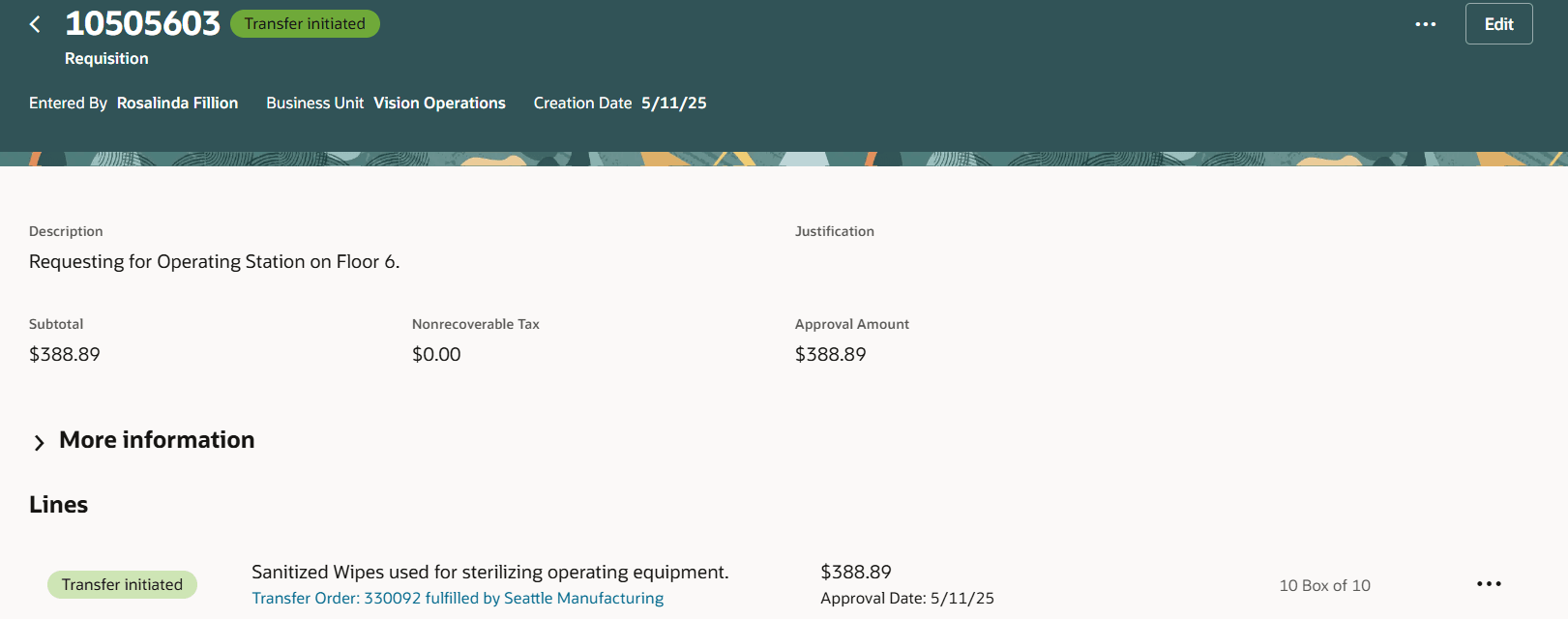 社内転送で転送が開始されました