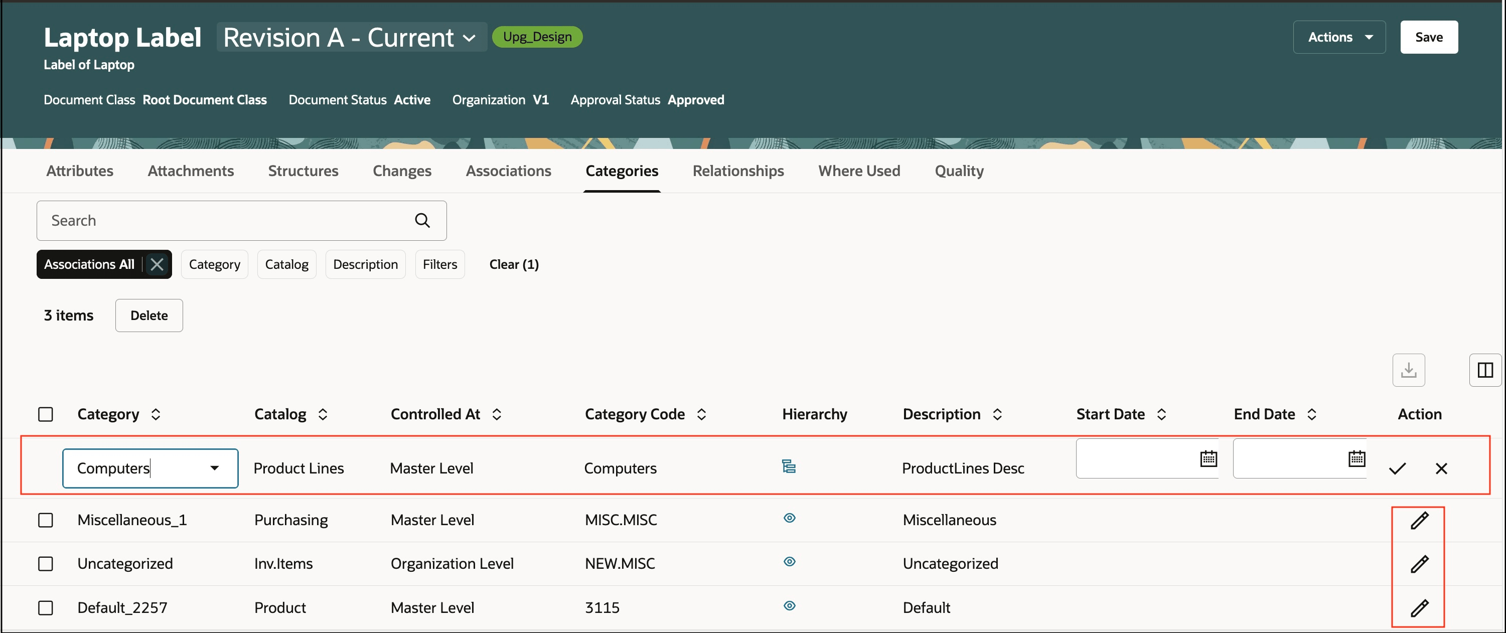 カテゴリの追加および編集