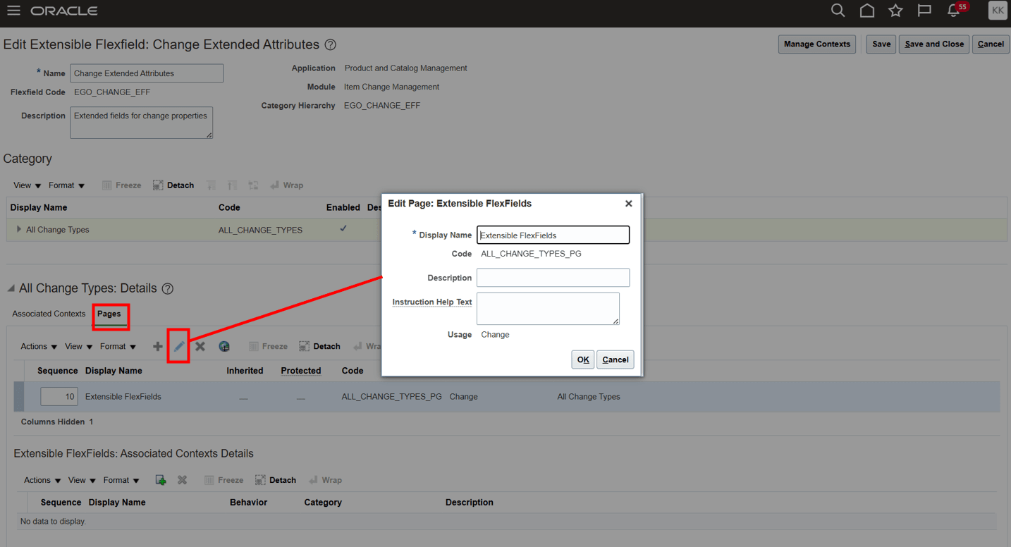 拡張可能フレックスフィールドの表示名の編集ページ