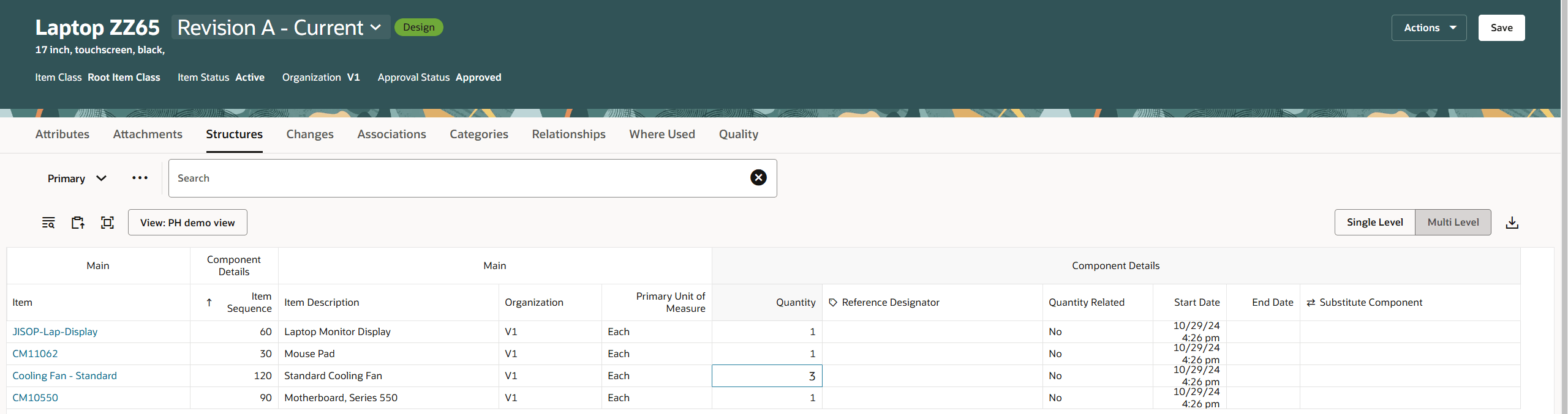 コンポーネント・レベル属性の編集