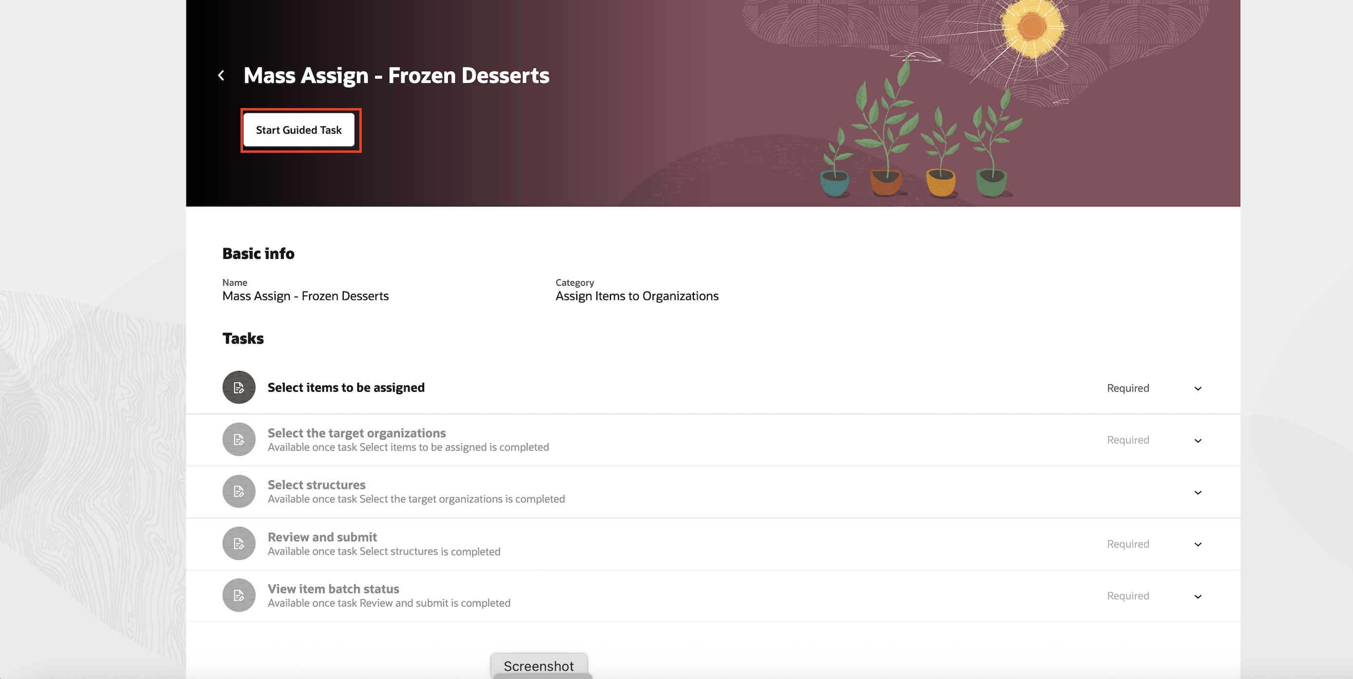 確定済一括割当の開始 - デザート・タスク・フロー