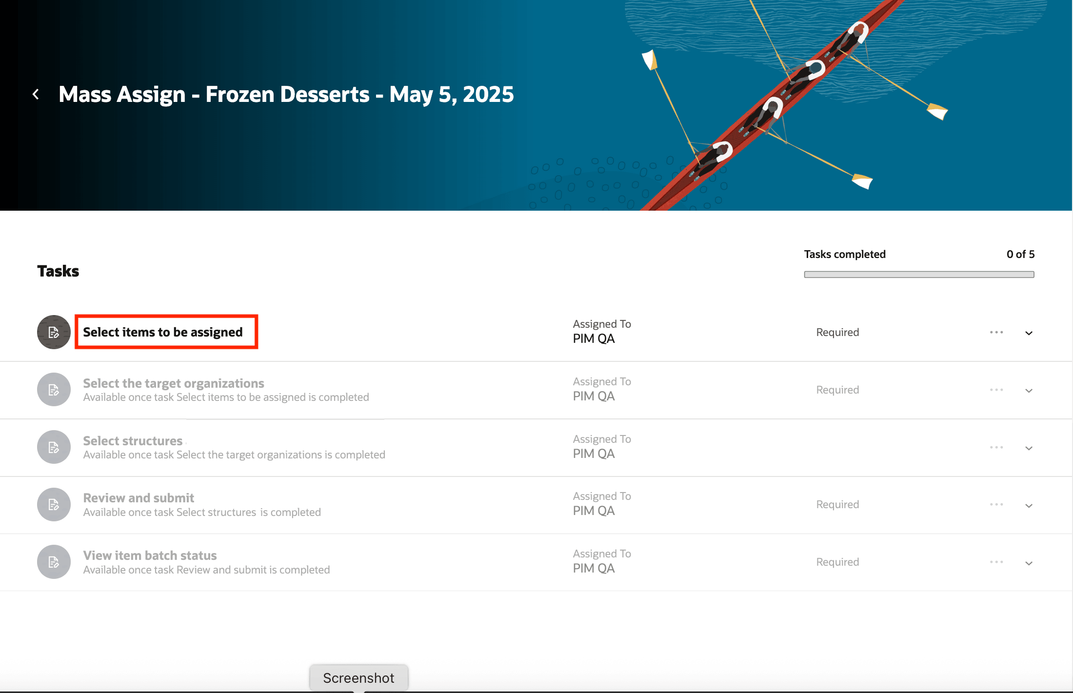 タスク: 割当する品目の選択