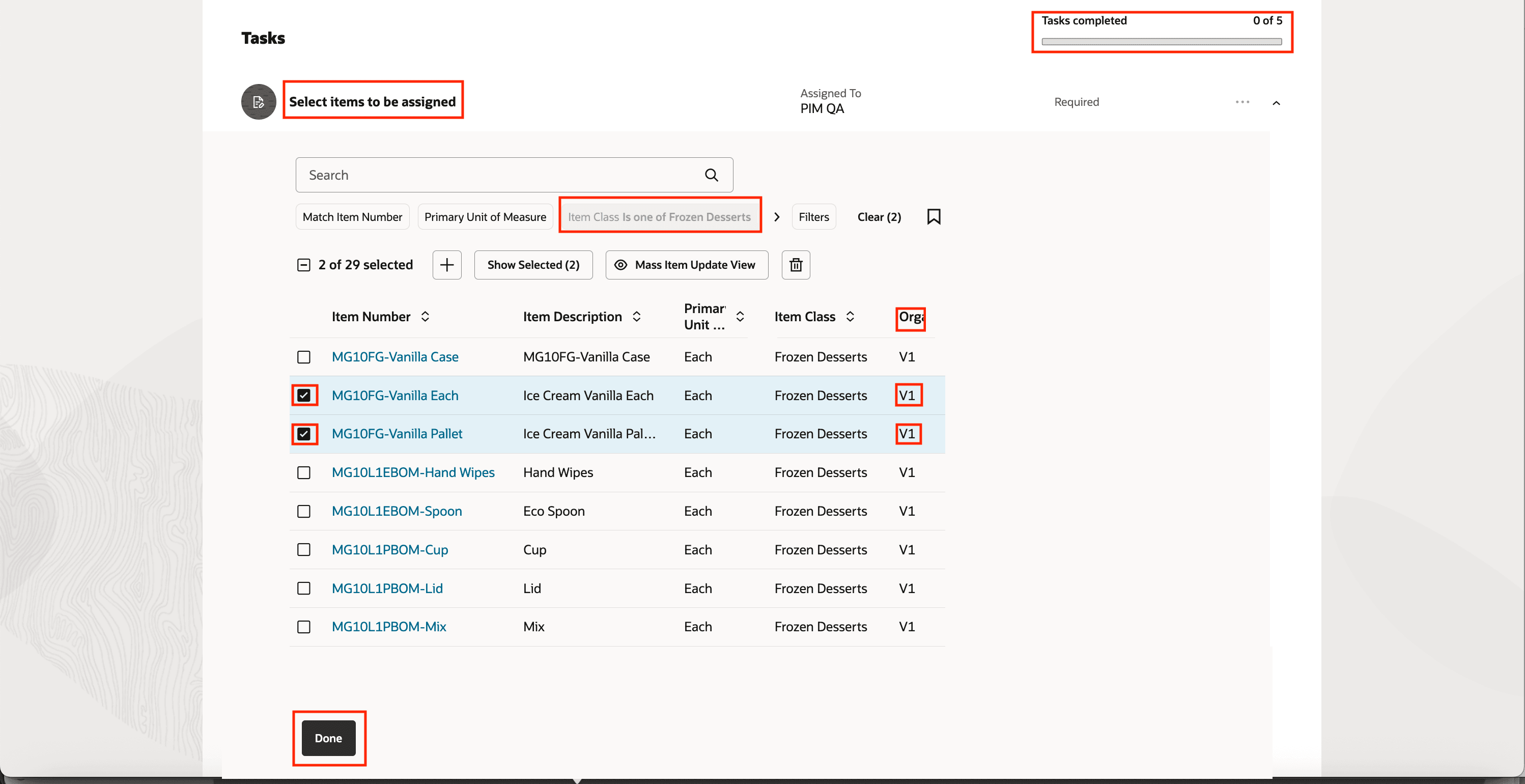 割当用品目の選択