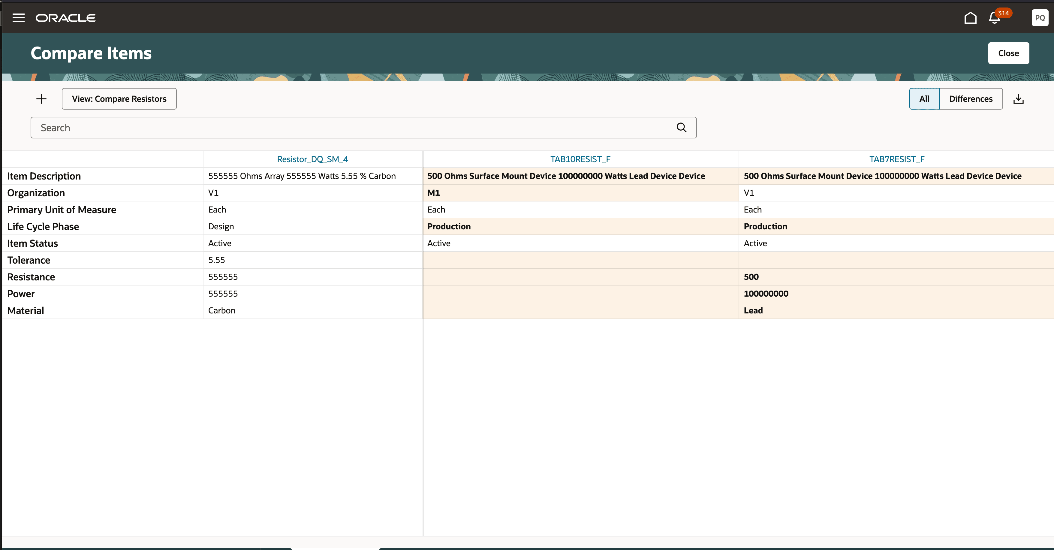 品目の比較 - 結果