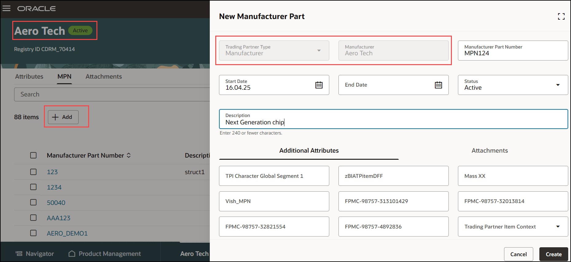 「製造業者部品番号」タブからの新規製造業者部品の作成