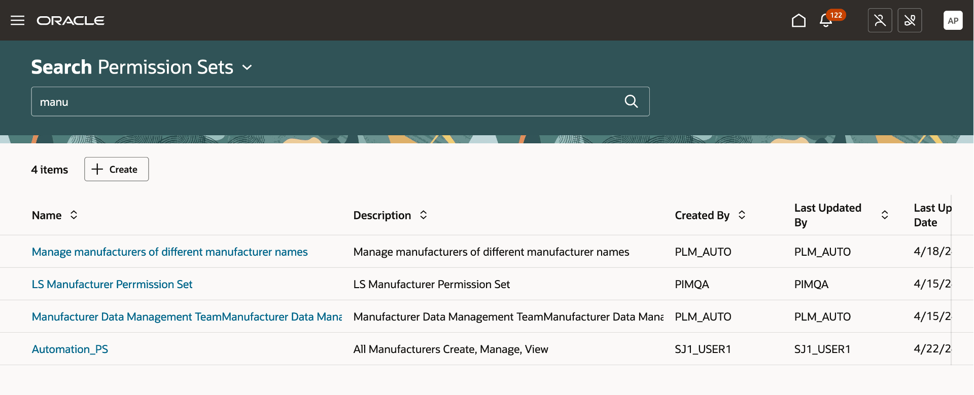 権限セットの検索ページ