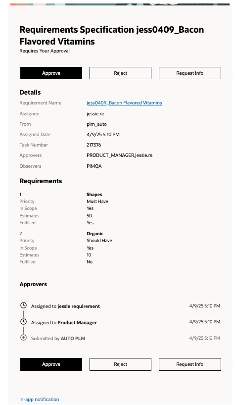 キャプション: 要件承認のEメール通知