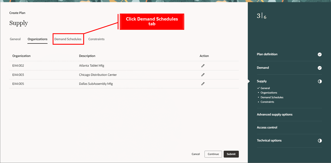 供給ステップでの組織詳細の指定