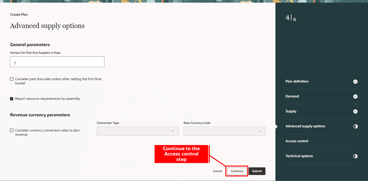 「拡張供給オプション」ステップでの詳細の指定