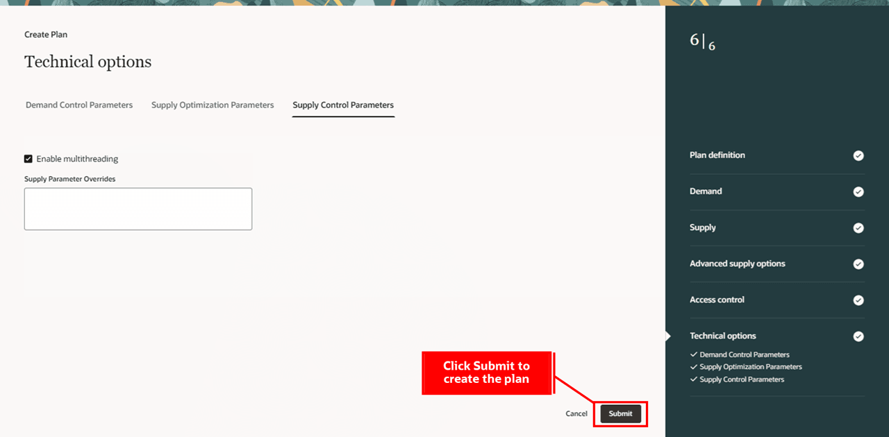 技術オプション・ステップでの詳細の指定