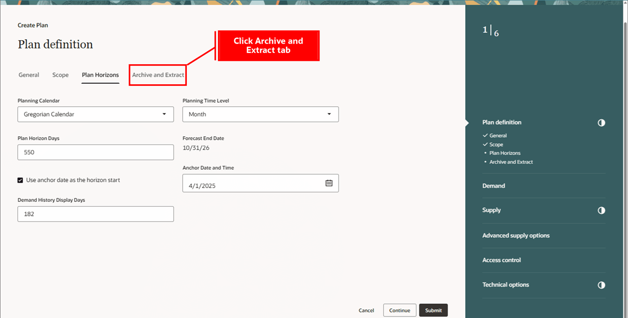 計画定義ステップでの計画範囲詳細の指定