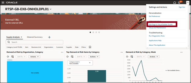 Visual Builder Studioオプションのページの編集