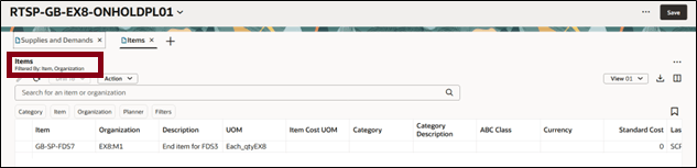 ドリル先オプションを使用したフィルタ