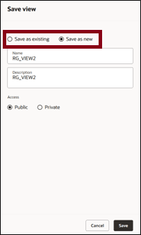 「ビュー」ドロワーの保存