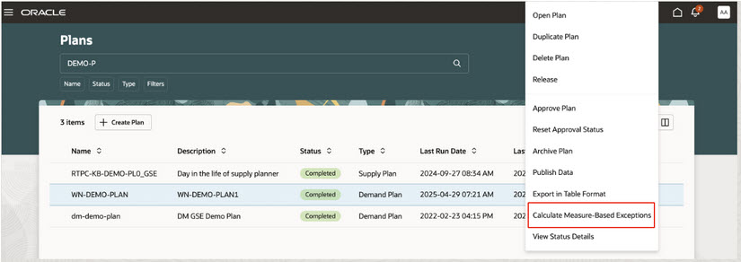 メジャー・ベース例外を計算するためのメニュー項目