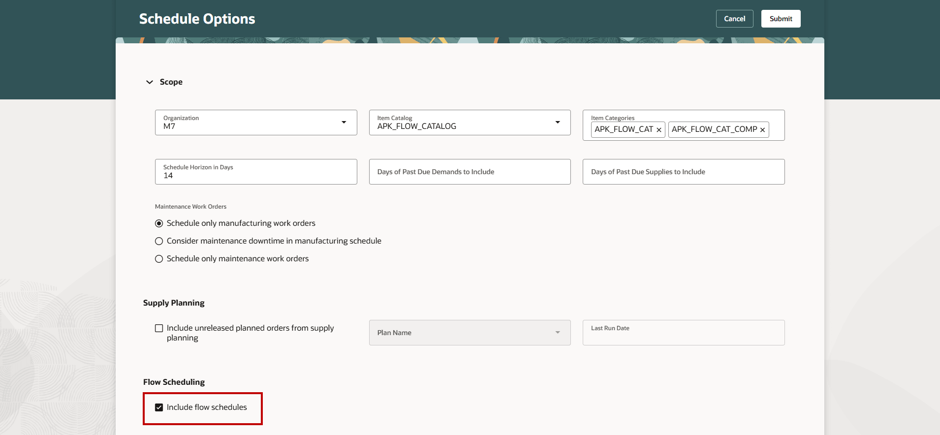 新規スケジュール・オプション: フロー・スケジュールを含む