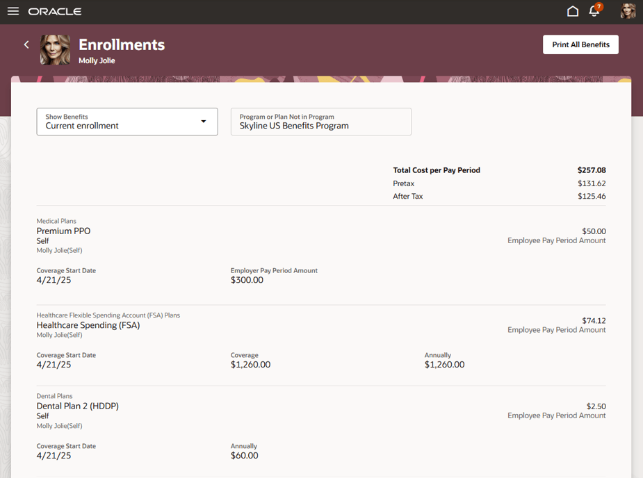 セルフサービス福利厚生: すべての登録の表示