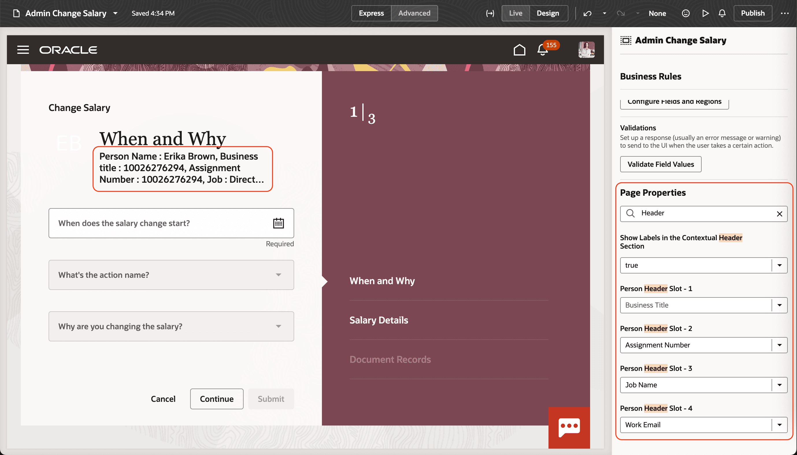 コンパクト・ガイド付きプロセスのビジネス・ルール設定ページ
