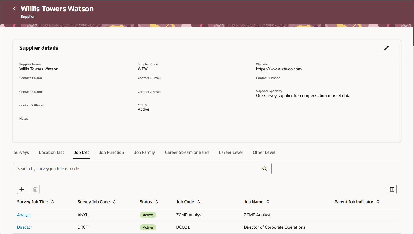 市場データ・ジョブ・リスト