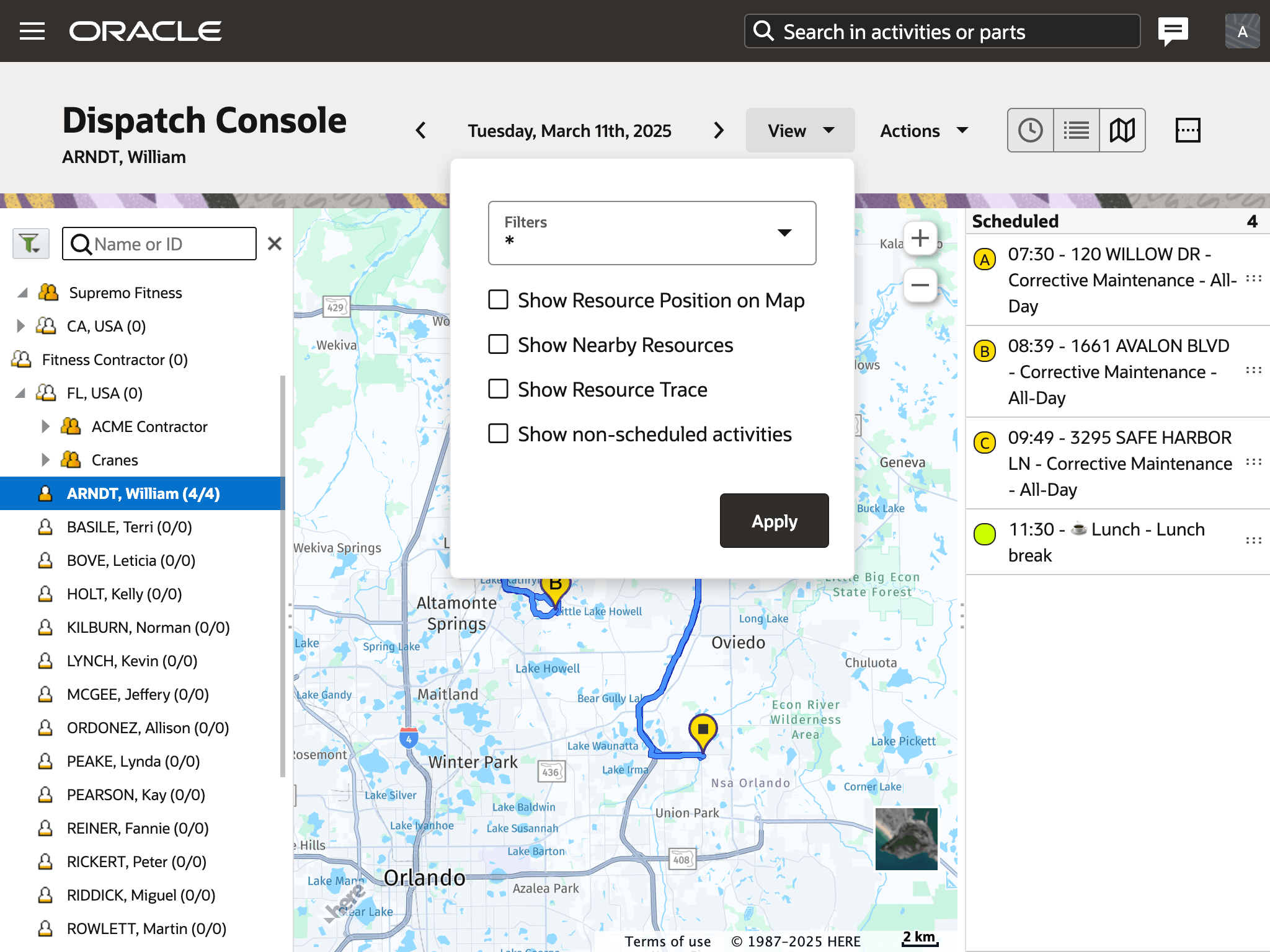 マップでのリソースの現在の位置の表示