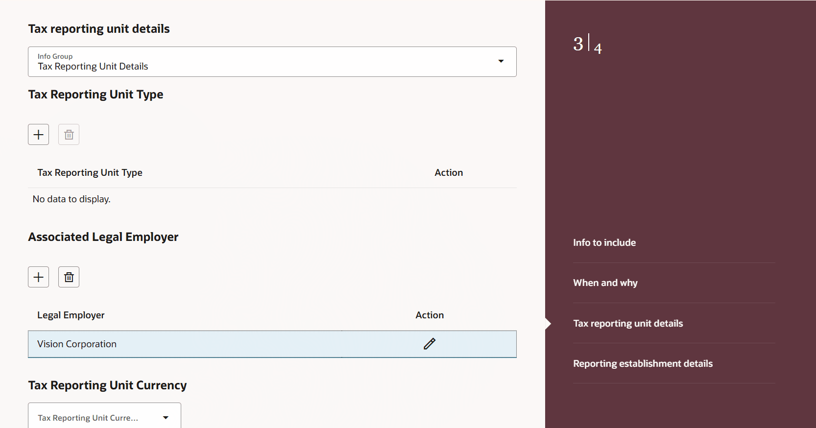 ガイド付きプロセスの税金レポート・ユニット詳細ステップ