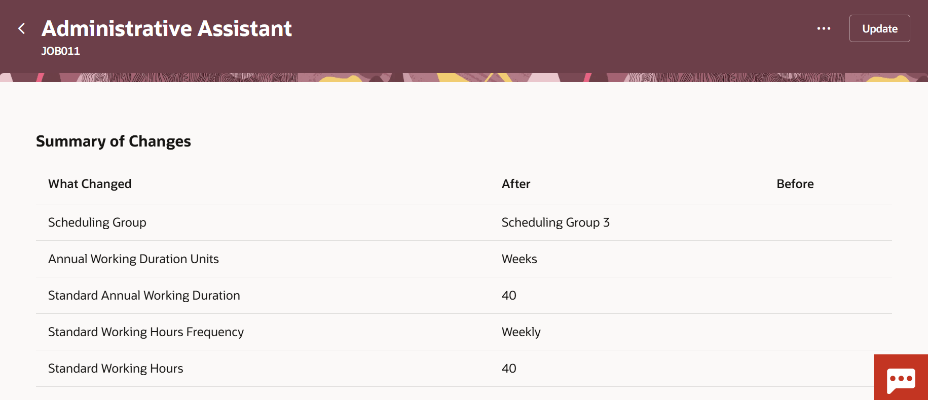 Redwoodワークフォース・ストラクチャ・ページの「変更の要約」セクションの追加属性