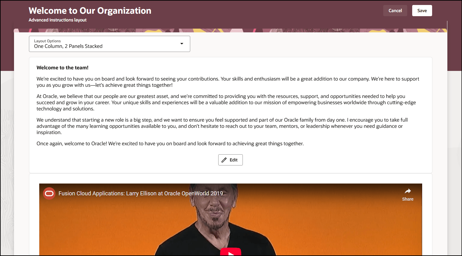 1列に追加されたコンテンツ、2パネル積上げレイアウト・オプション