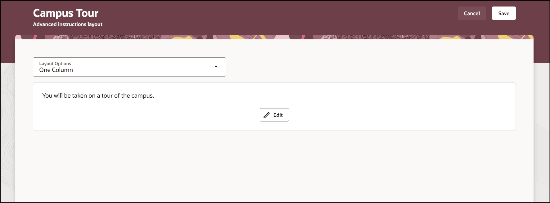 詳細指示レイアウトを使用してタスク指示を編集する場合は、「1列」レイアウト・オプションにデフォルト設定されます。