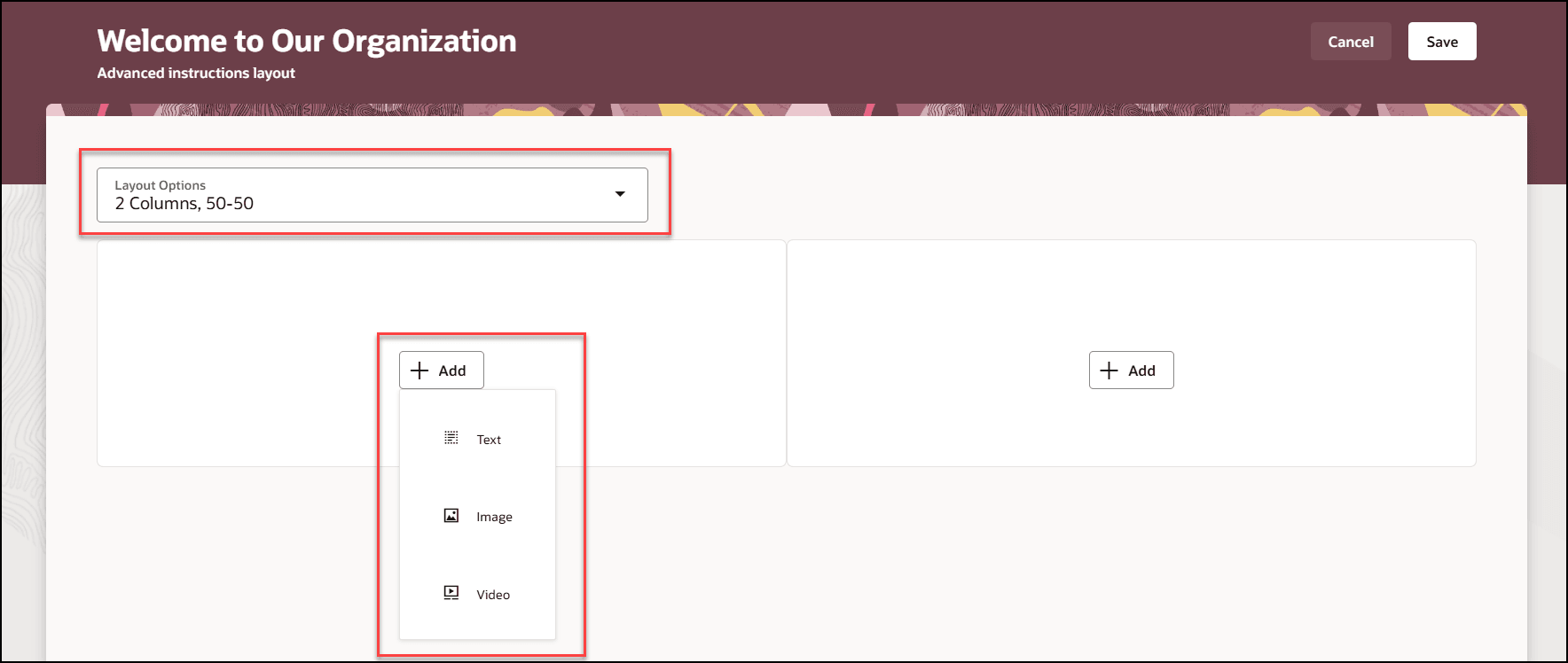 レイアウトの選択およびコンテンツの追加