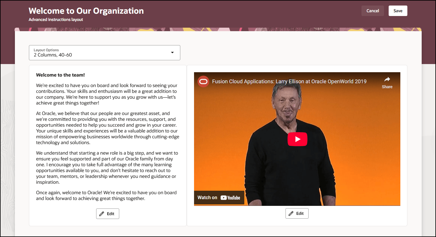 2列に追加されたコンテンツ、40-60レイアウト・オプション