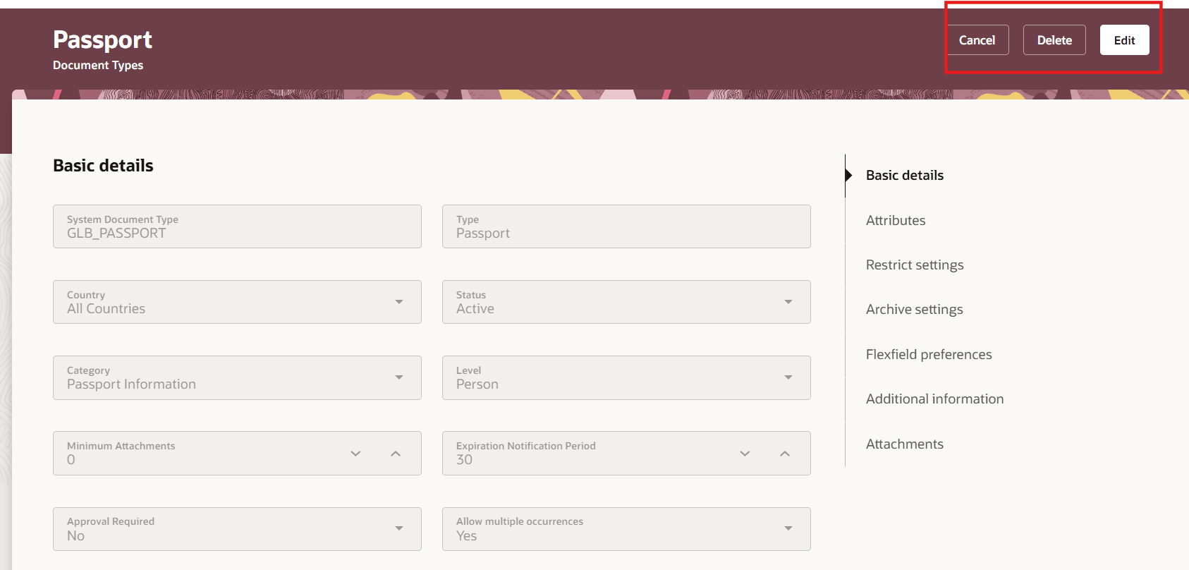 文書タイプ・ページの非表示の重複ボタン