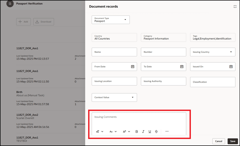 ビジネス・ルールの使用を非表示にする前に「コメントの発行」フィールド