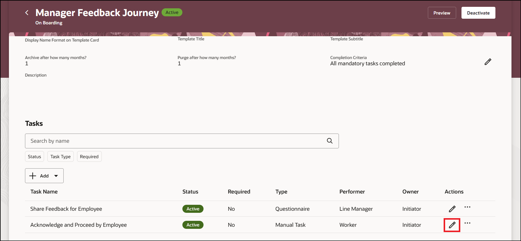 タスクの編集による先行タスクの表示の構成