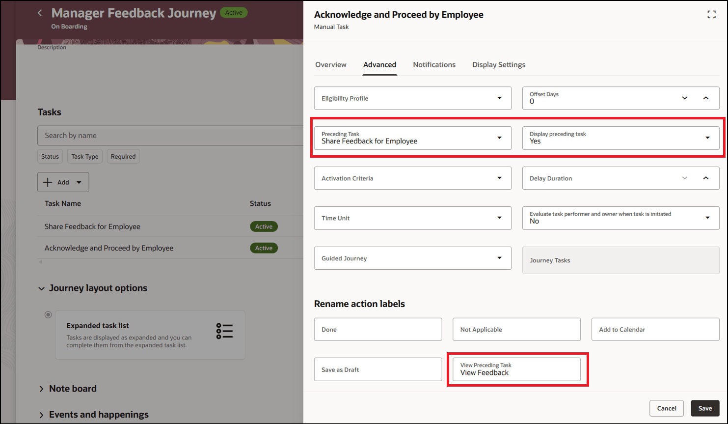 ジャーニで先行タスクを表示する構成