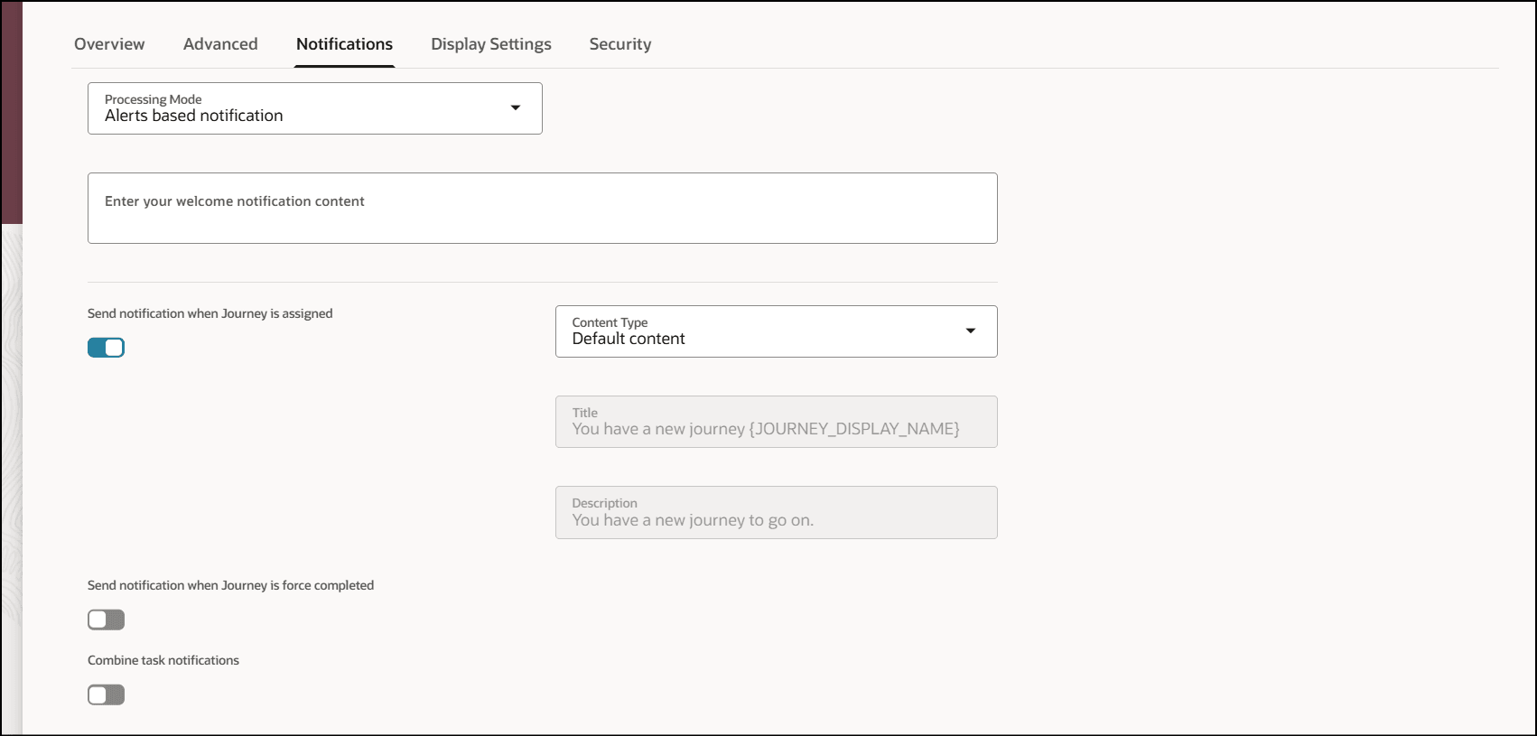 ジャーニ割当済通知のデフォルト・コンテンツ・タイプ