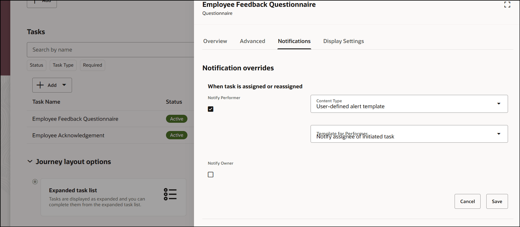 タスク割当済通知のユーザー定義コンテンツ・タイプ