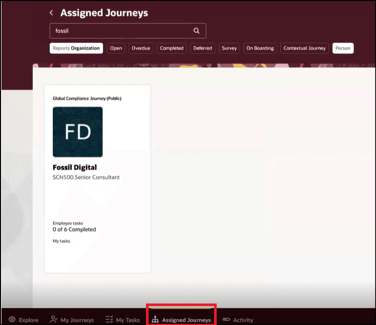 「割当済ジャーニ」タブにプライベート・ジャーニが表示されない