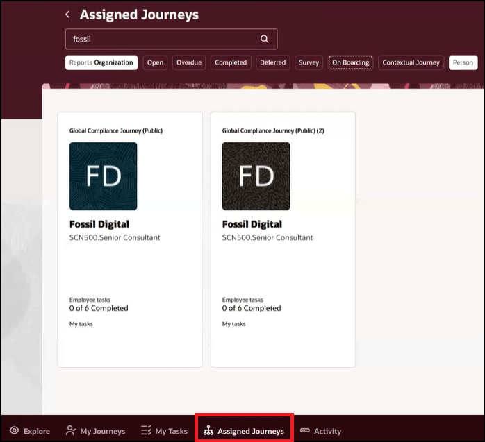 「割当済ジャーニ」タブに表示されるパブリック・ジャーニ