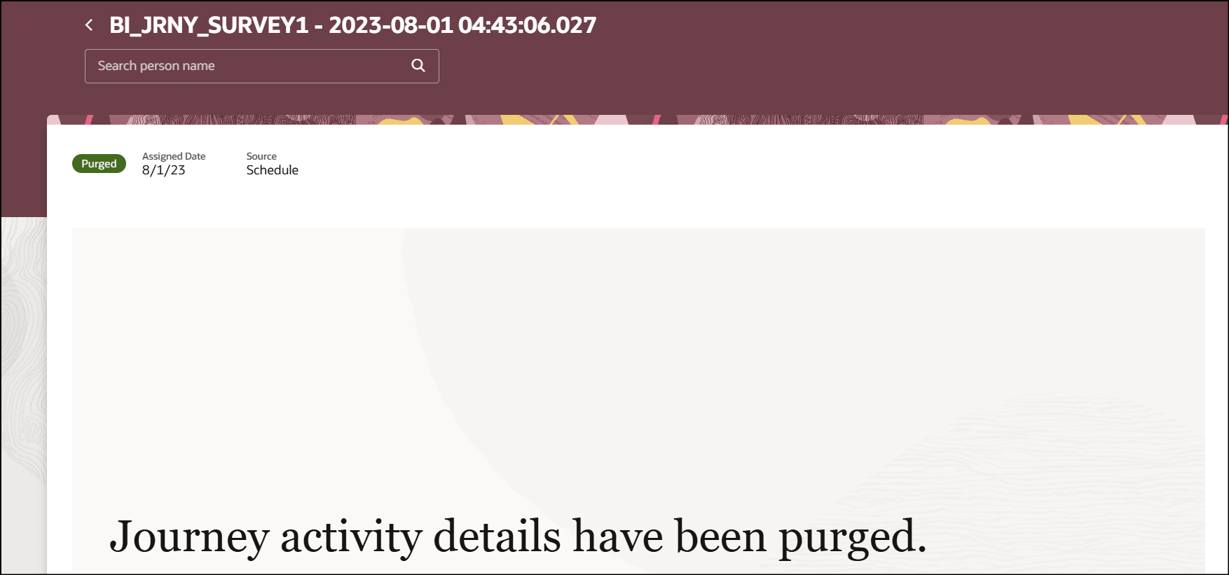 パージ済ジャーニにアクセスしたときに表示されるメッセージ