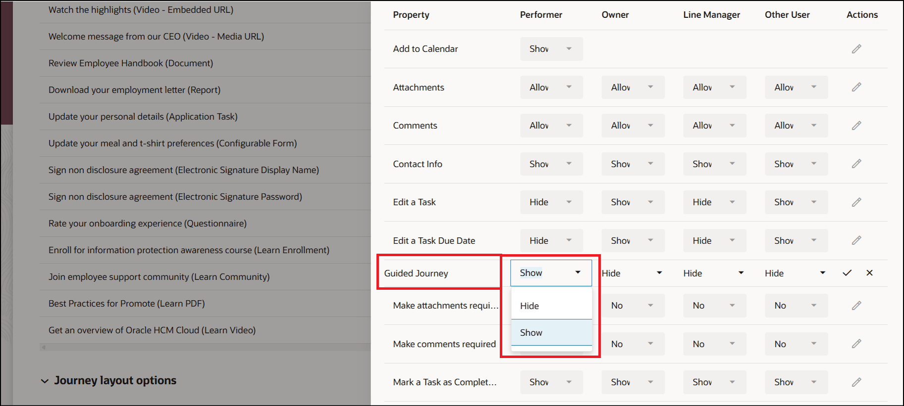 ガイド付きジャーニの表示プロパティの構成
