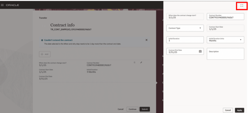 「契約情報」セクションのパネル・ドロワーの最大化