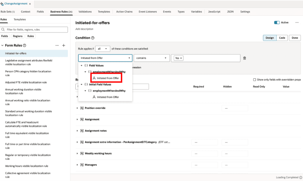オファーから開始するかどうかに基づくビジネス・ルール構成