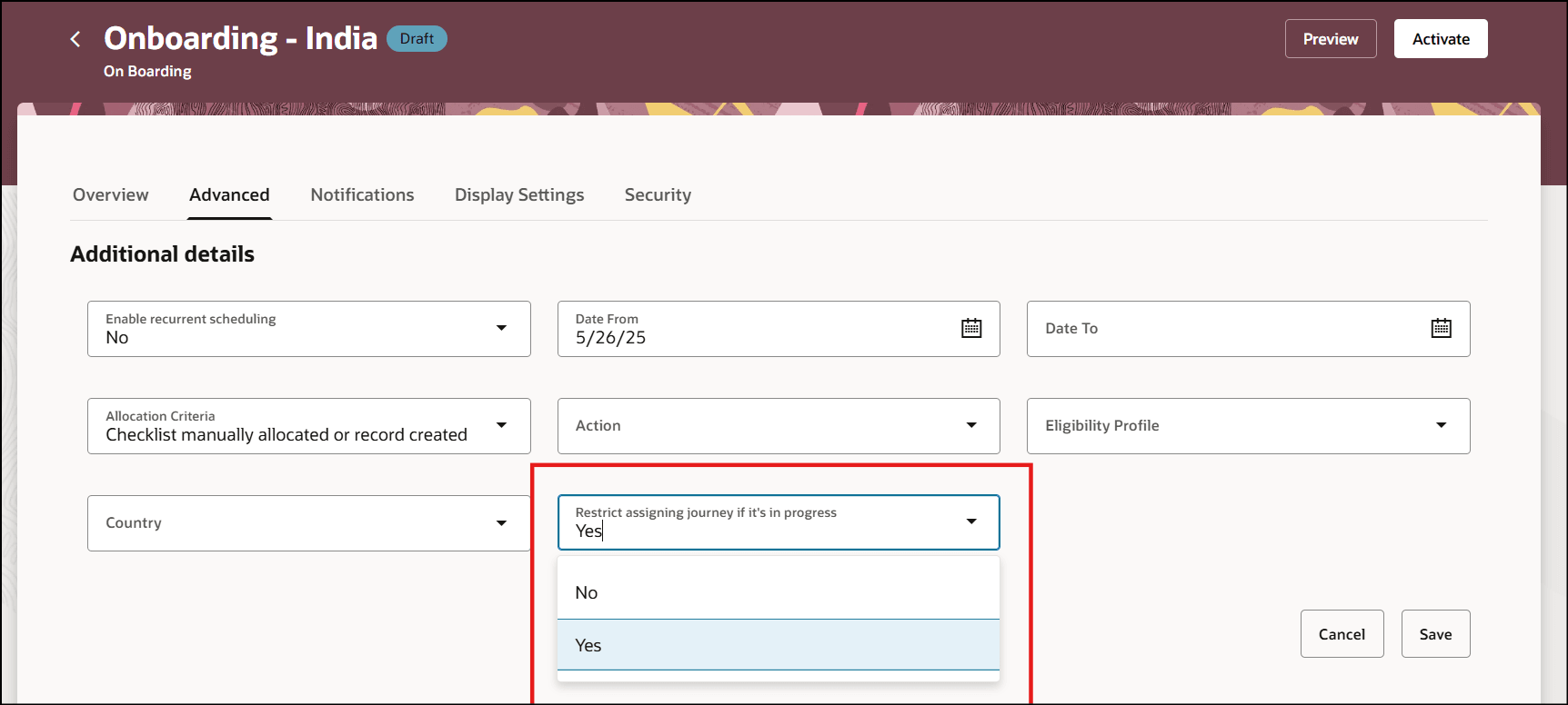 値を「はい」に設定してオプションを構成