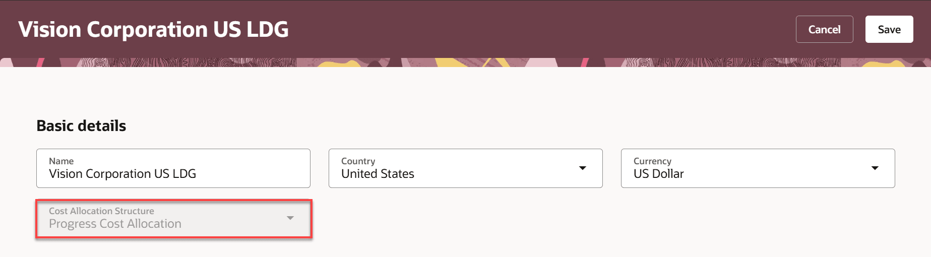 「原価配賦構造」フィールドは編集できません
