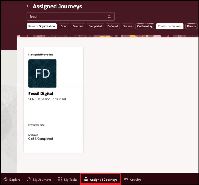 割当済ジャーニ・タブに表示されるコンテキスト依存ジャーニ