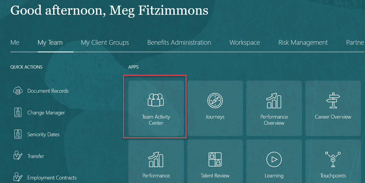 「チーム・アクティビティ・センター」は、「自分のチーム」タブのアプリケーション・タイルを介してのみ使用できます