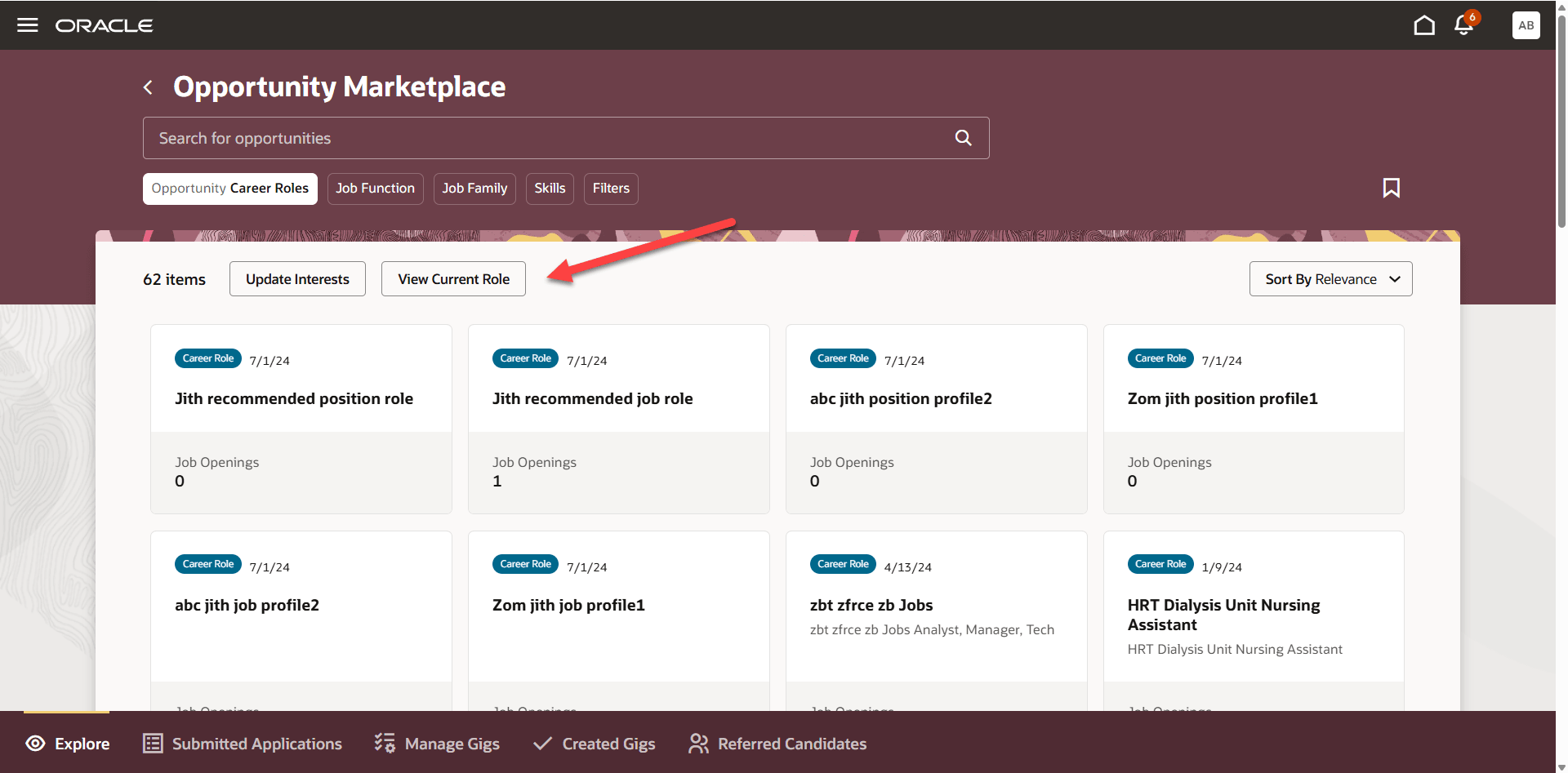 「新規現行ロールの表示」ボタン
