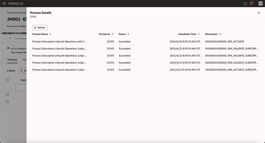 Redwood UIでのアクティブ化の成功によるプロセス詳細