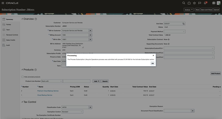 アクティブ化のために発行されたプロセス